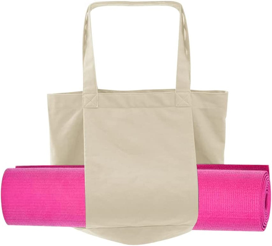 MUYUHOHA Yoga Pilates Mat Bag, Canvas Tote Bag Carrier Pocket Carryall Shoulder Bag Yoga Mat Carrier Holder for Gym, Beach, Workout Multipurpose Bag, Beige