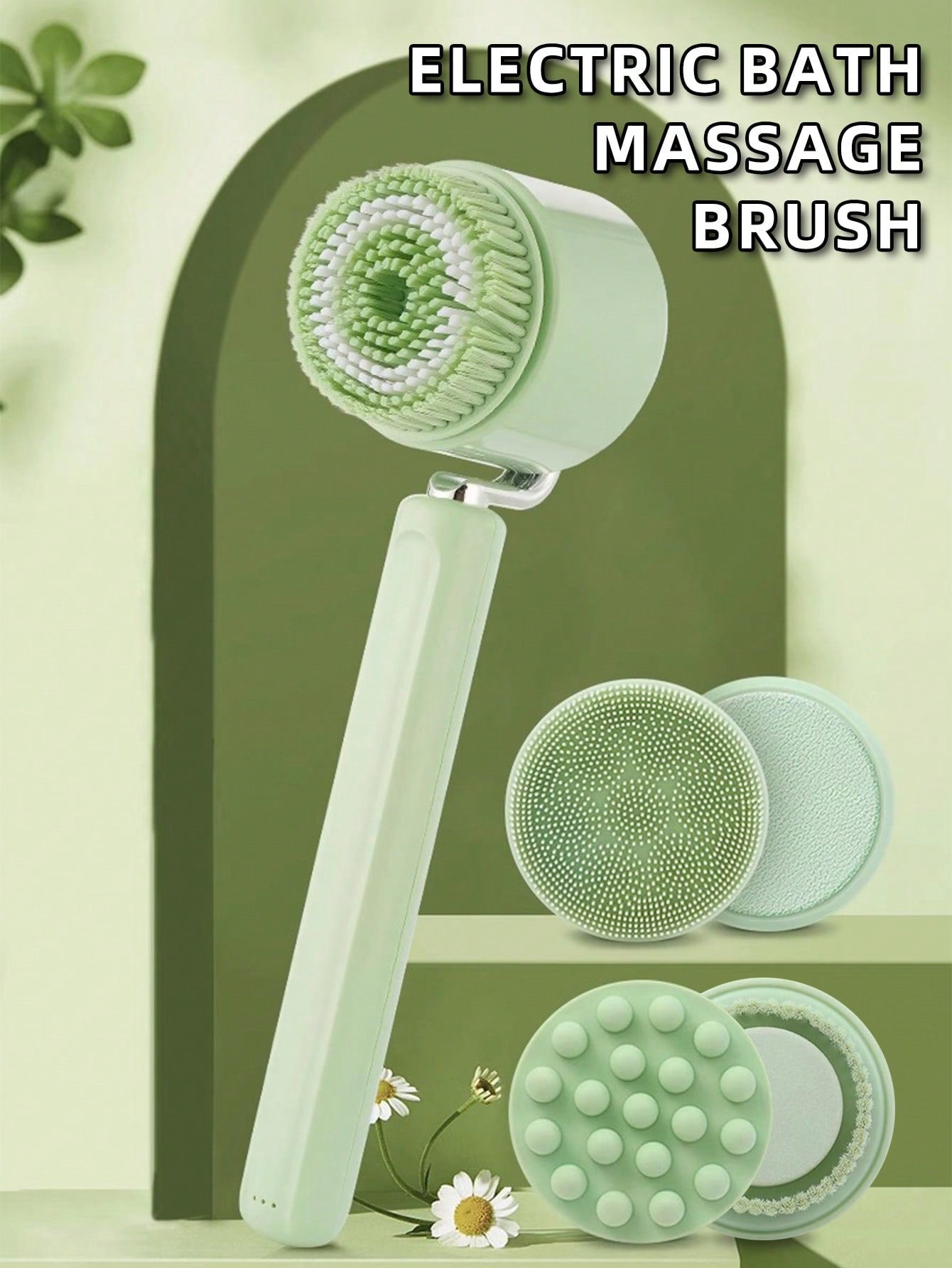 1set Bath Body Brush, Electric Massage Rubbing Device, With Brush Heads, Long Handle Back Bath Brush, Soft Back Scrubber, For Shower
