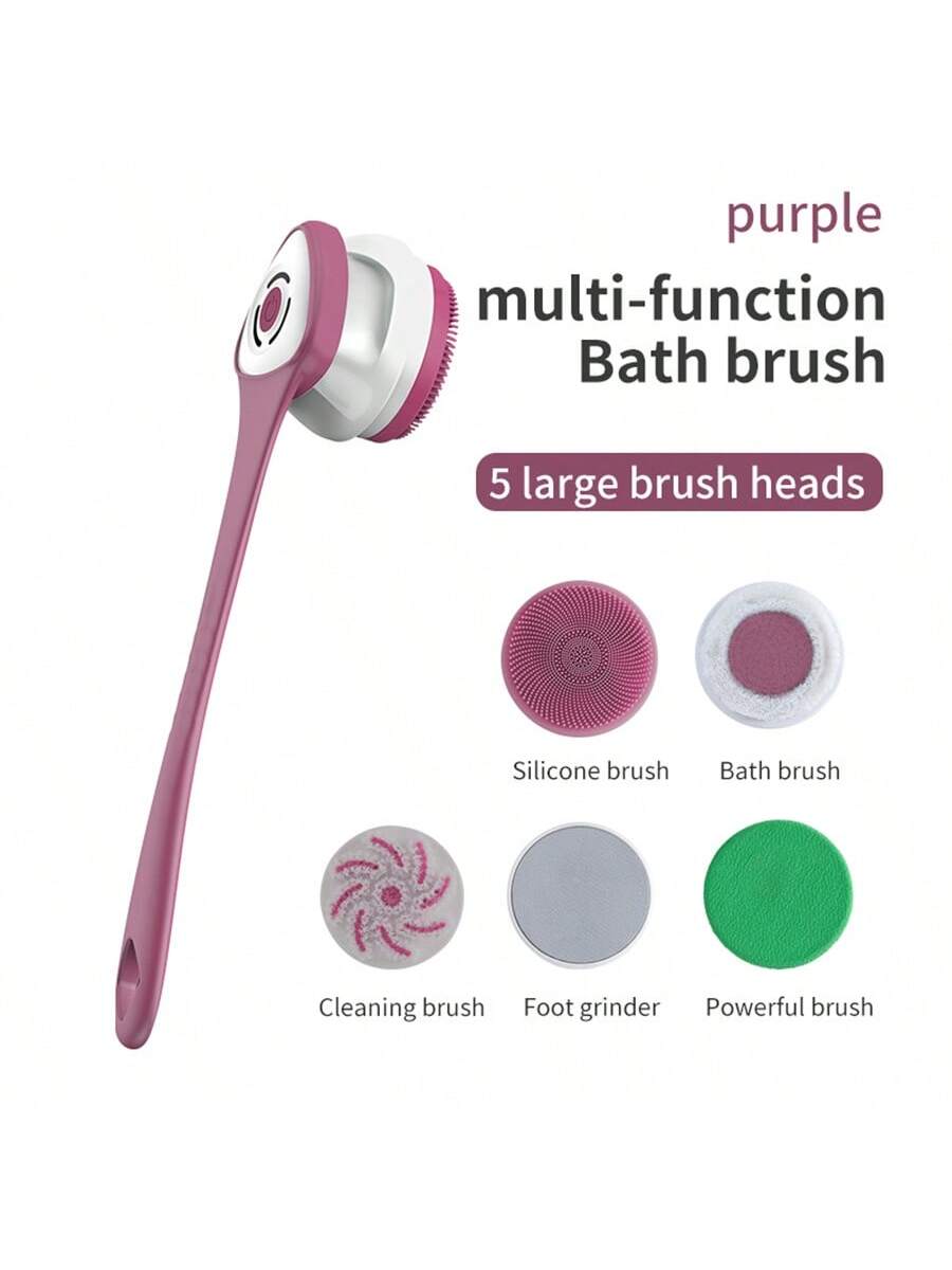 Waterproof Electric Bath Brush, Multifunctional Silicone Bath Brush, Long Handled Automatic Shower Brush, Back Scrubber, Bathing Brush