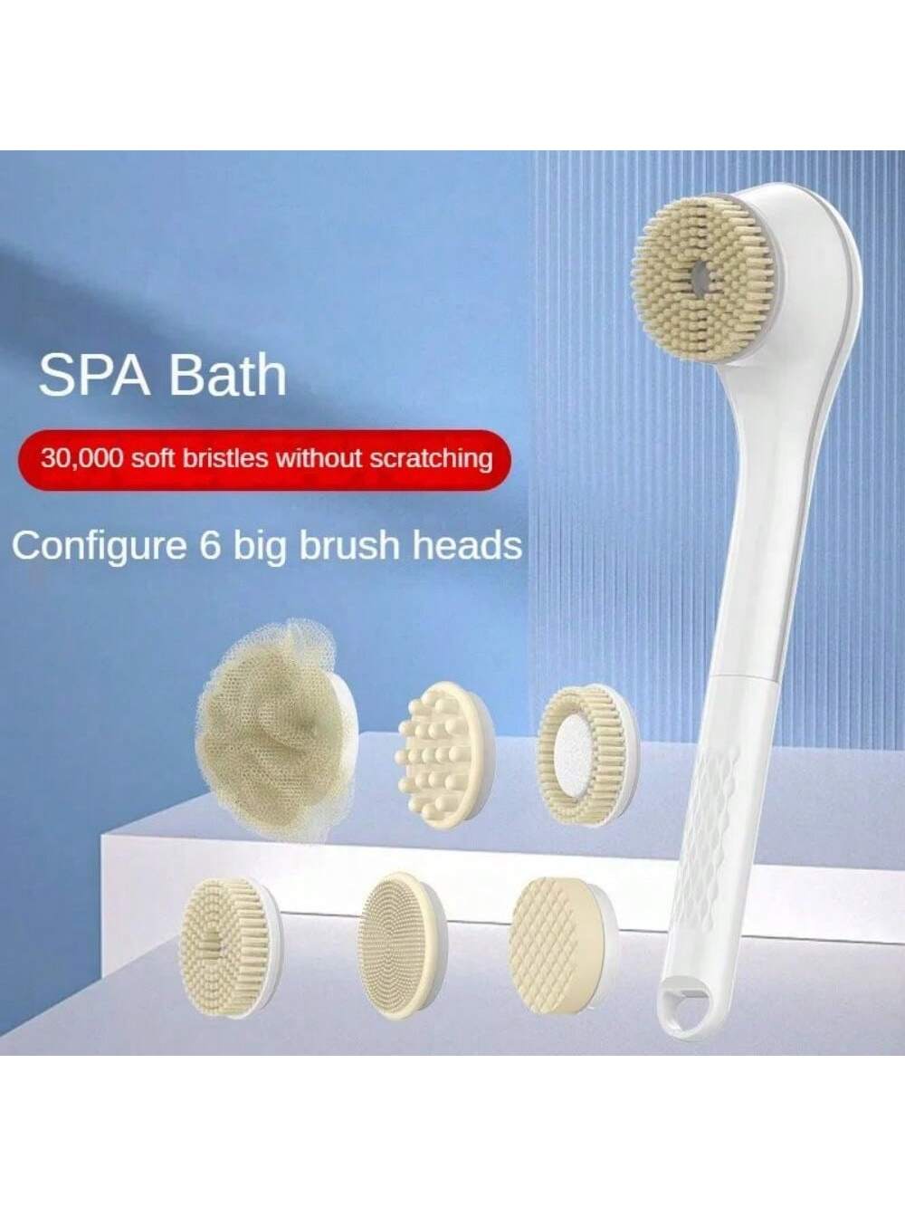 1Set 6in1 Back Brush Long Handle For Shower, Back Bath Brush For Shower, Back Scrubber, Exfoliation And Improved Skin Health For Elderly With Limited Arm Movement, Disabled, Pregnant Women