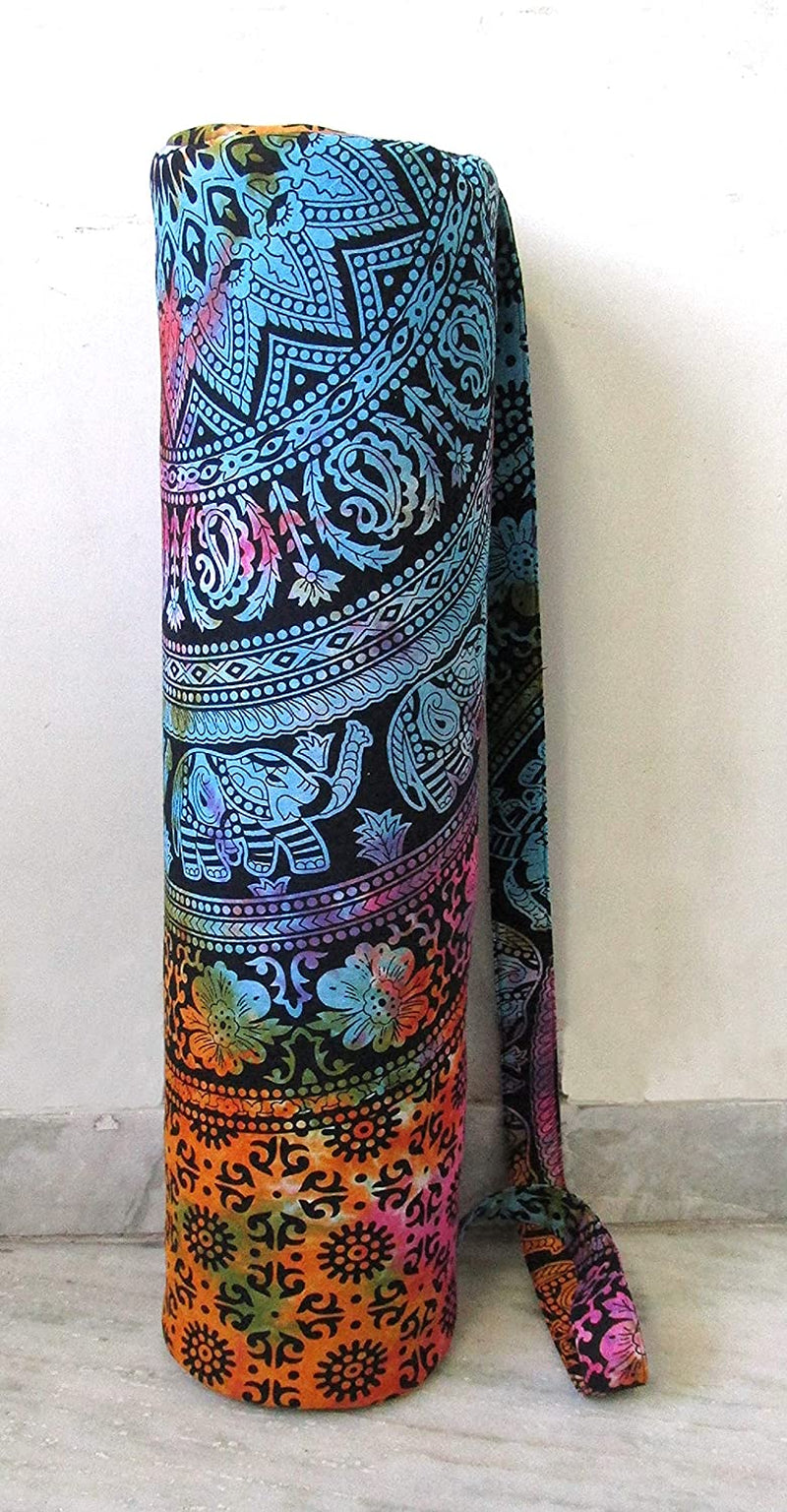 Ethnicfashville Indian Mandala Tie Dye Elephant Hippie Yoga Mat Carrier Bag with Shoulder Strap