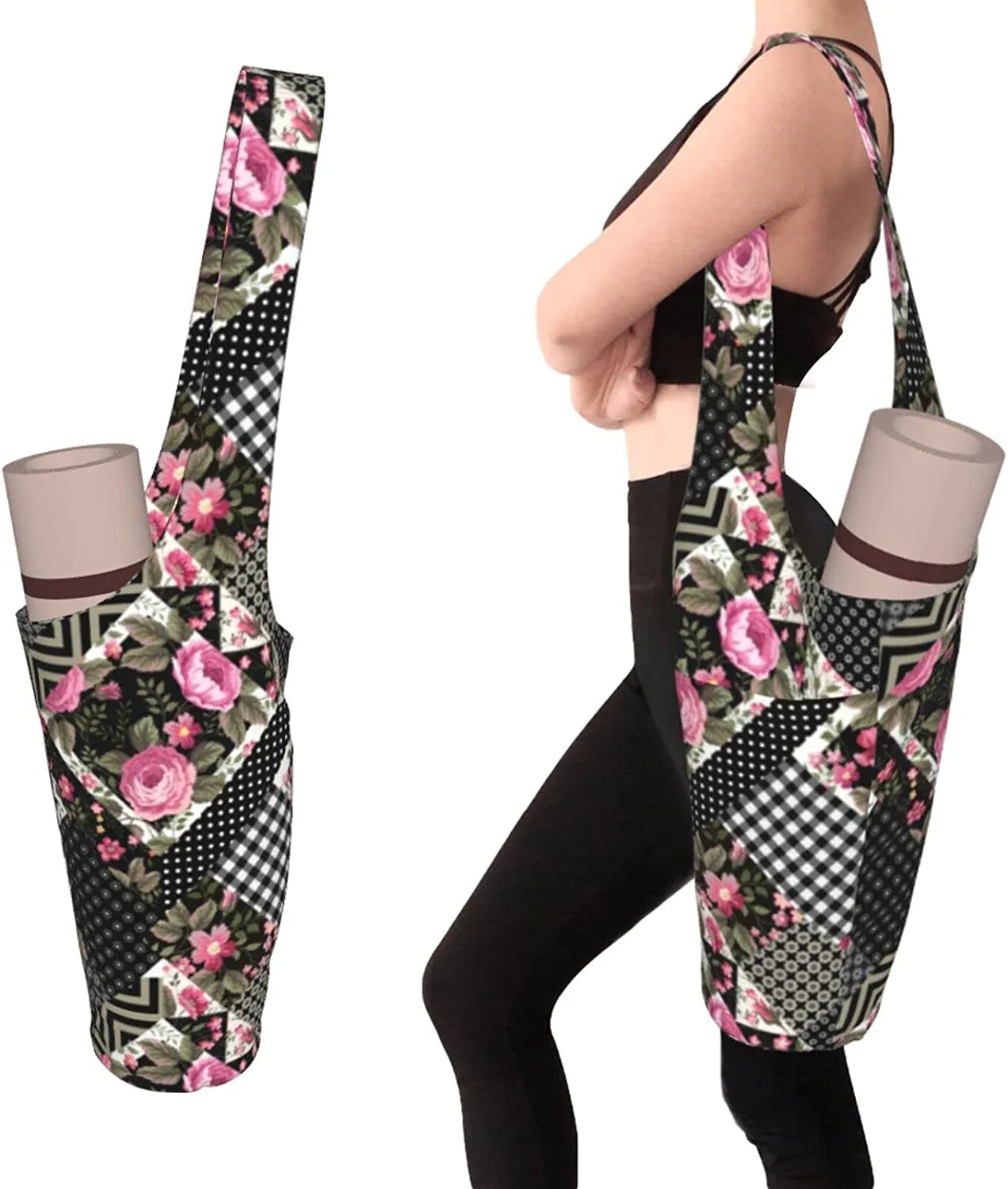 Goxhquz Yoga Mat Bag, Exercise Yoga Mat Carrier Bag with Large Size Pockets and inside Small Pocket Fit Most Size Mats for Women Men