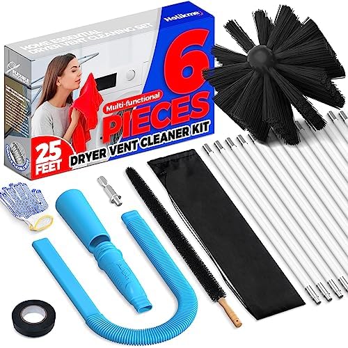 Holikme 6 Pieces Dryer Vent Cleaner Kit 25 Feet Omnidirectional Dryer Cleaning Tools Include Dryer Vent Brush, Vacuum Hose Clothes Dryer Lint Vent Trap Cleaner Brush,Blue