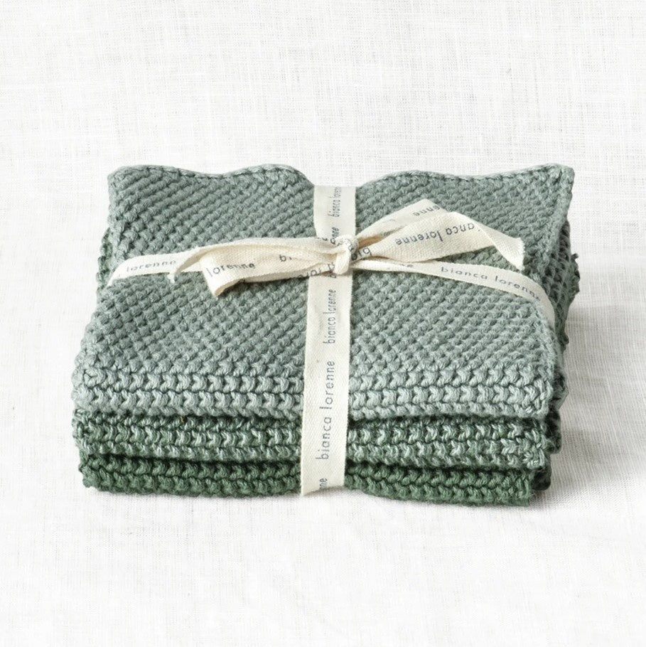 Sage Knitted Wash Cloth Set