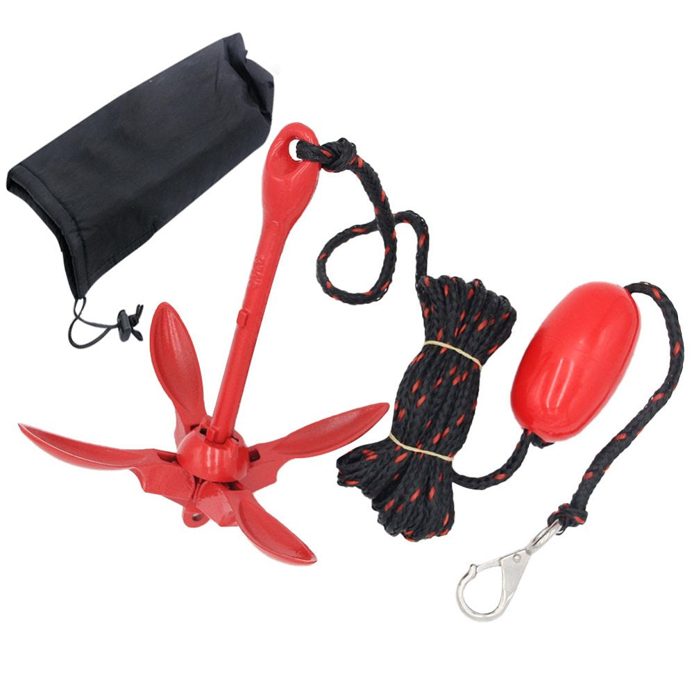 Huoge Folding Anchor Buoy Kit Portable Complete Grapnel Anchor System for Canoe Kayak Raft Boat Sailboat