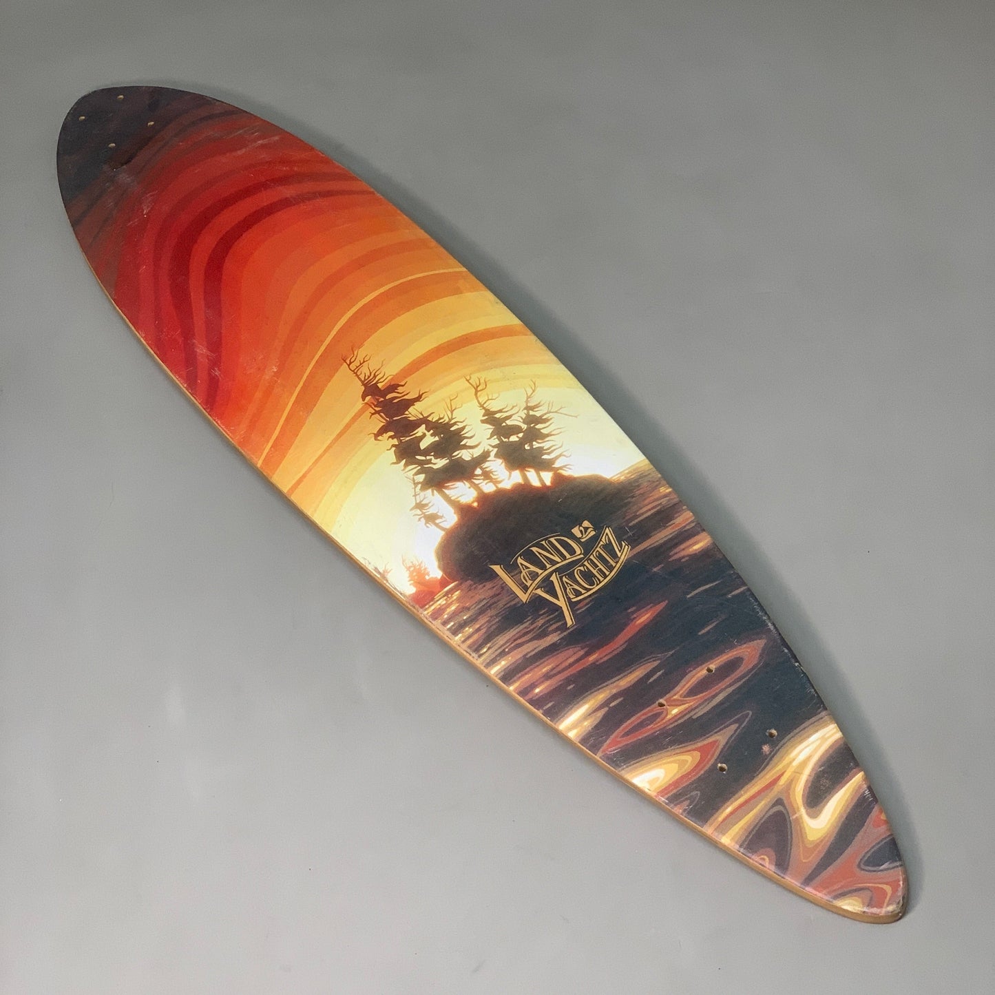 LAND YACHTZ Longboard Pintail Blunt Nose Deck 44" X 9.5" Sunset Tree (New Other)