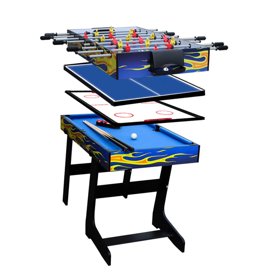 AIPINQI 4 in 1 Game Table, Foosball Hockey Billiards Table Tenis for Kids Adults, 4ft (Yellow)