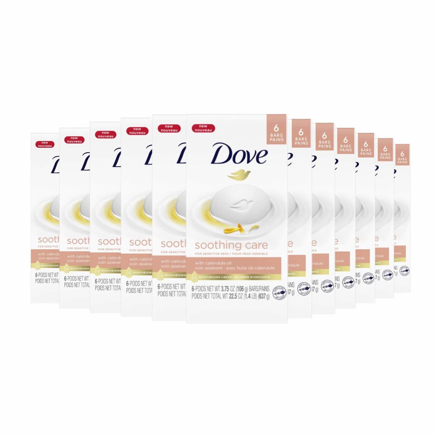 Dove Soothing Care Moisturizing Beauty Bar For Sensitive Skin 3.75 OZ 6 ct - 12 Pack (72 ct)