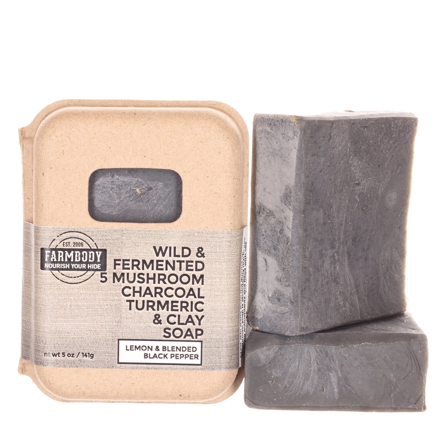 Wild & Fermented 5 Mushroom Charcoal Turmeric & Clay Soap | Black Pepper & Lemon