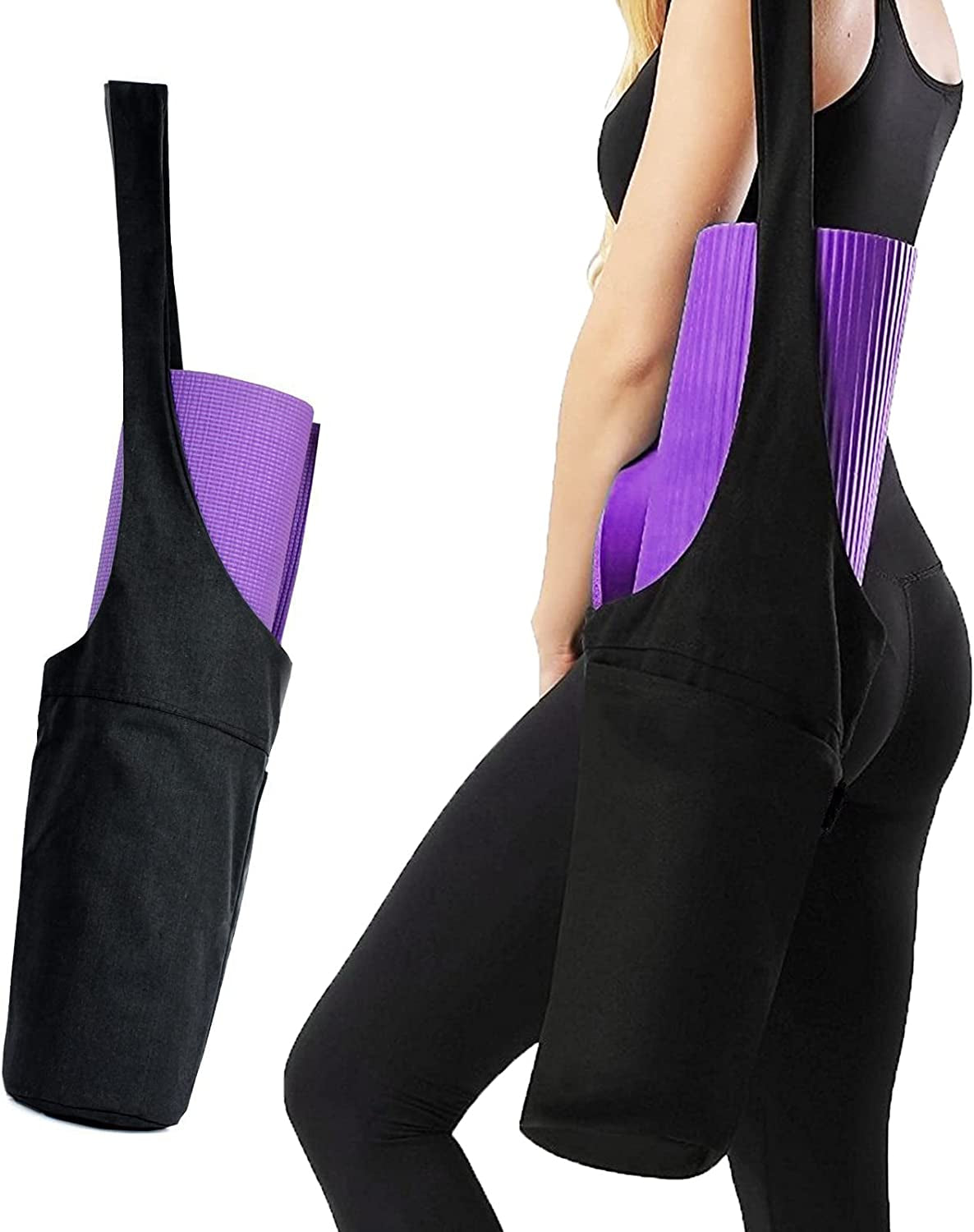 Outink Yoga Mat Bag with Large Size Pocket & Inner Zipper Pocket, Heavy Duty Yoga Mat Carrier Sling Pouch Fit Most Size Mats