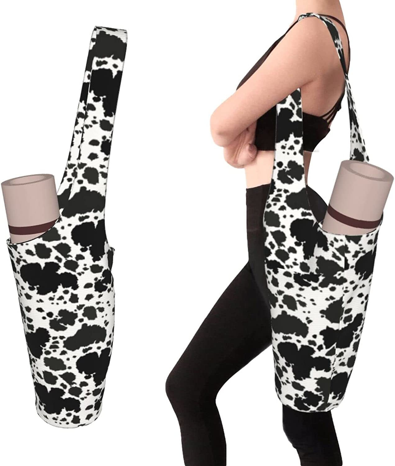 Yuwznsx Yoga Mat Bag Spotted Dog Black and White Long Tote with Pockets for Women Stylish and Practical Carriers Fits Most Size Mats Accessories