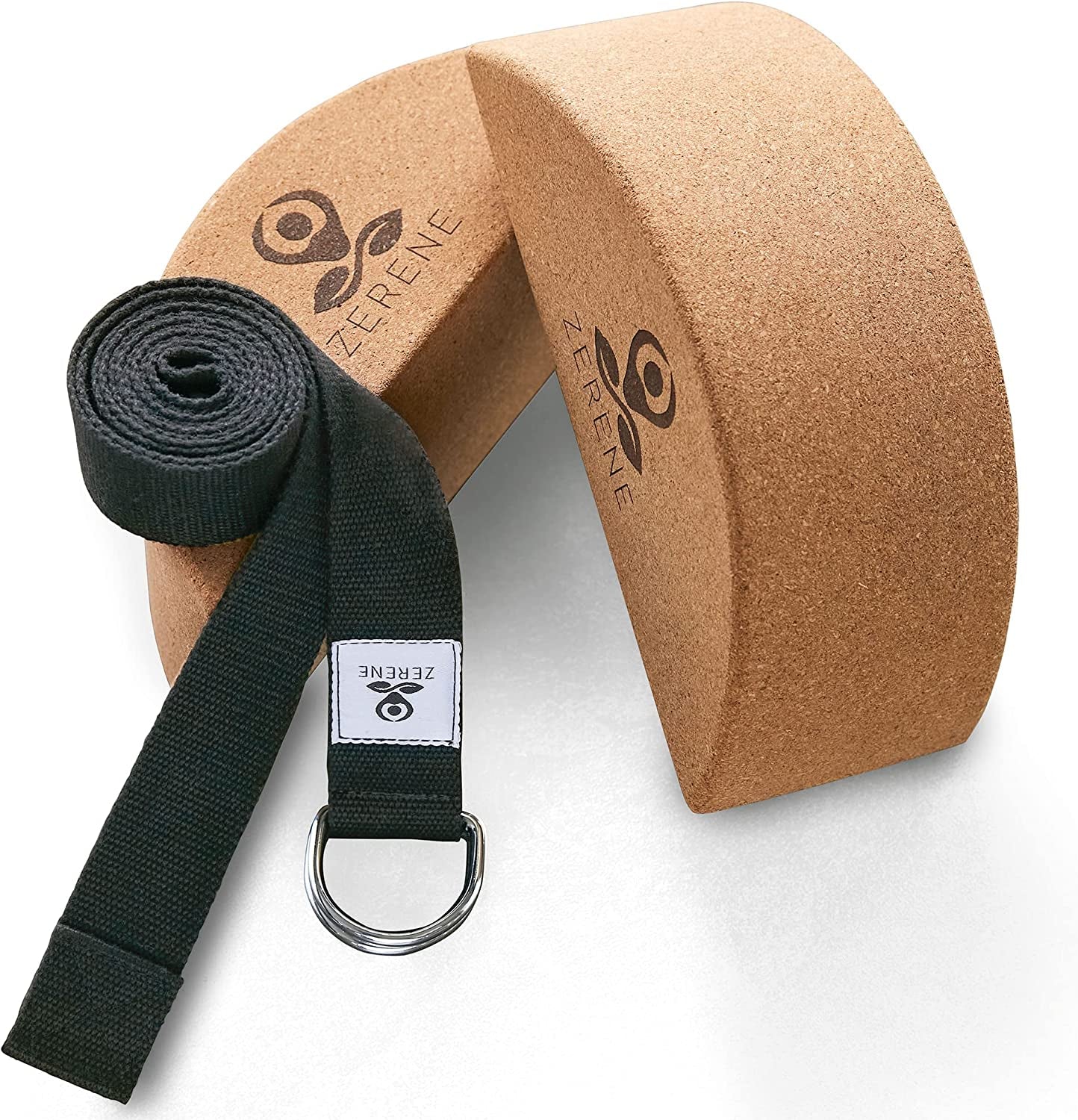 Yoga Blocks (2 Pack with Strap) - Increase Core Strength with Our New Half-Round Cork Yoga Block - Yoga Accessories for Beginner and Pros - Includes a Carry Bag and Yoga Strap for Extra Flexibility