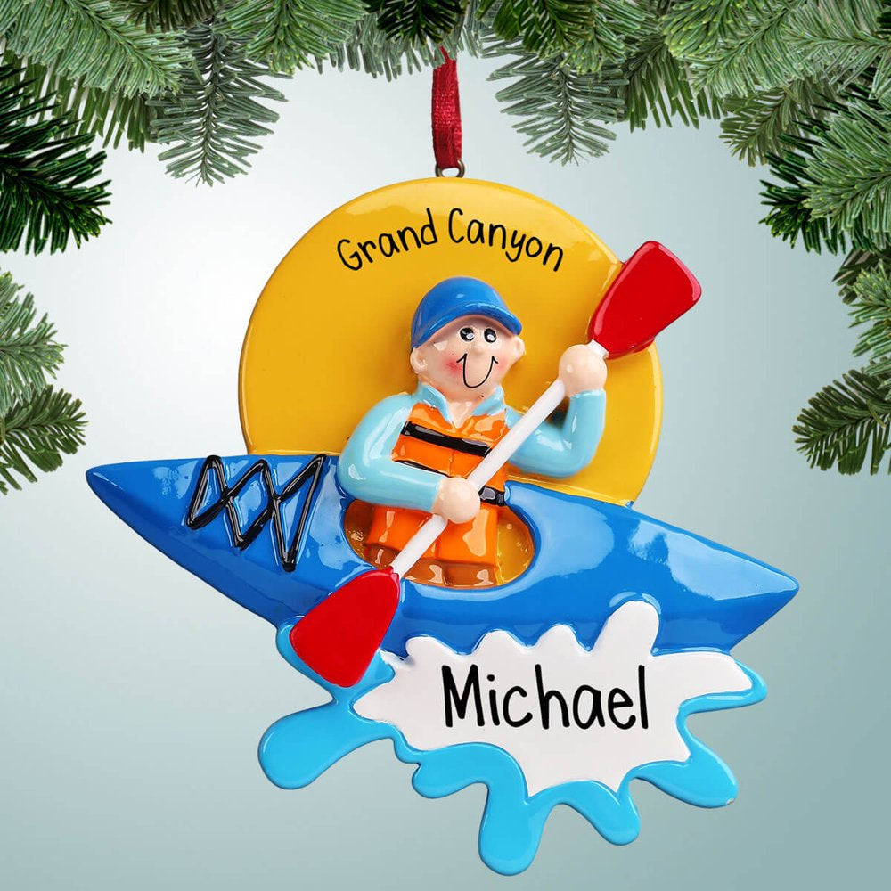 Kayak Male - Personalized Christmas Ornament - Rafting - River - Lake - Ocean - Boat - Canoe - Great Gift Ideas