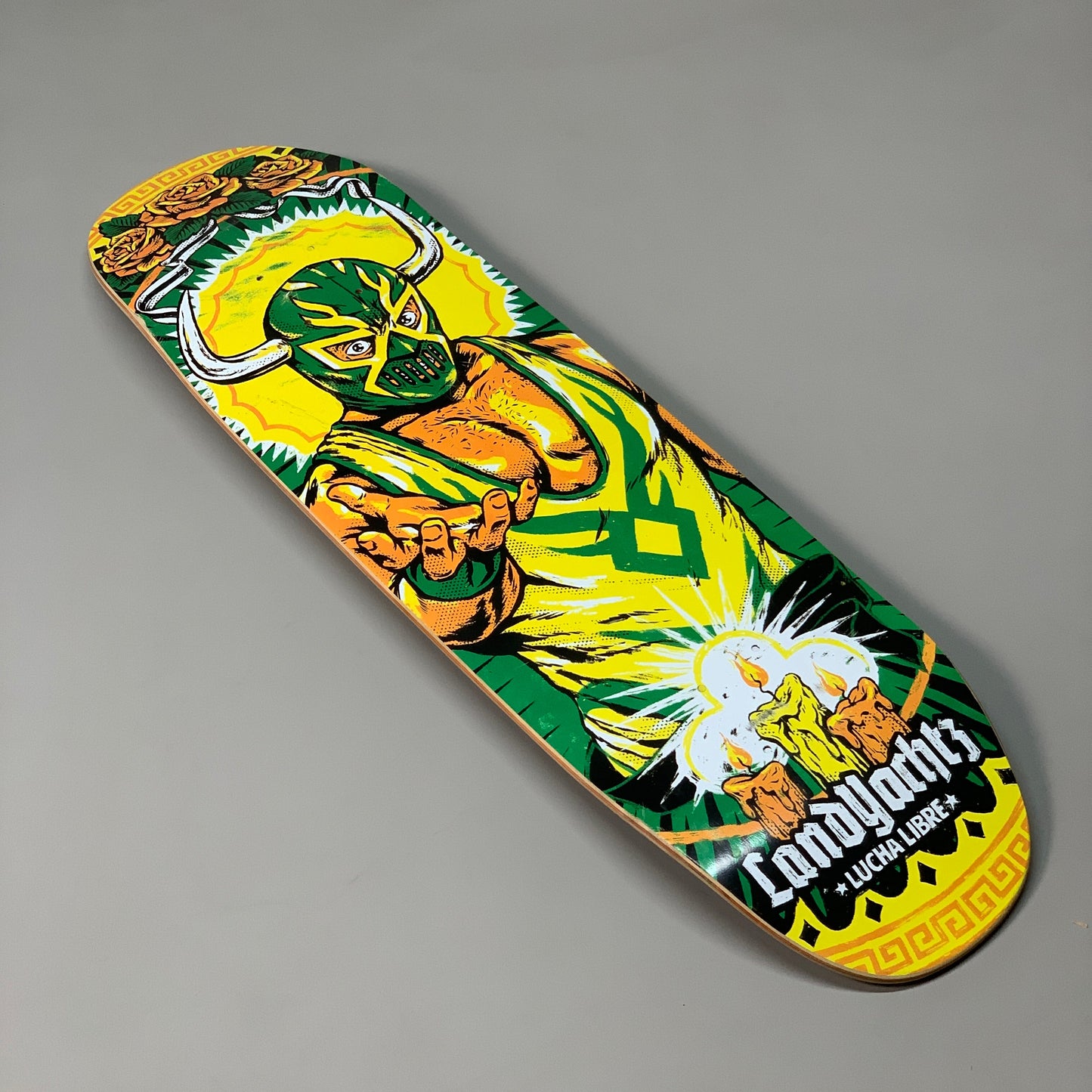 LANDYACHTZ Standard Longboard/Skateboard 2016 Loco 32" Lucha Libre Canadian Maple w/ Grip Tape Yellow/Green 32"x8.5" (New Other)