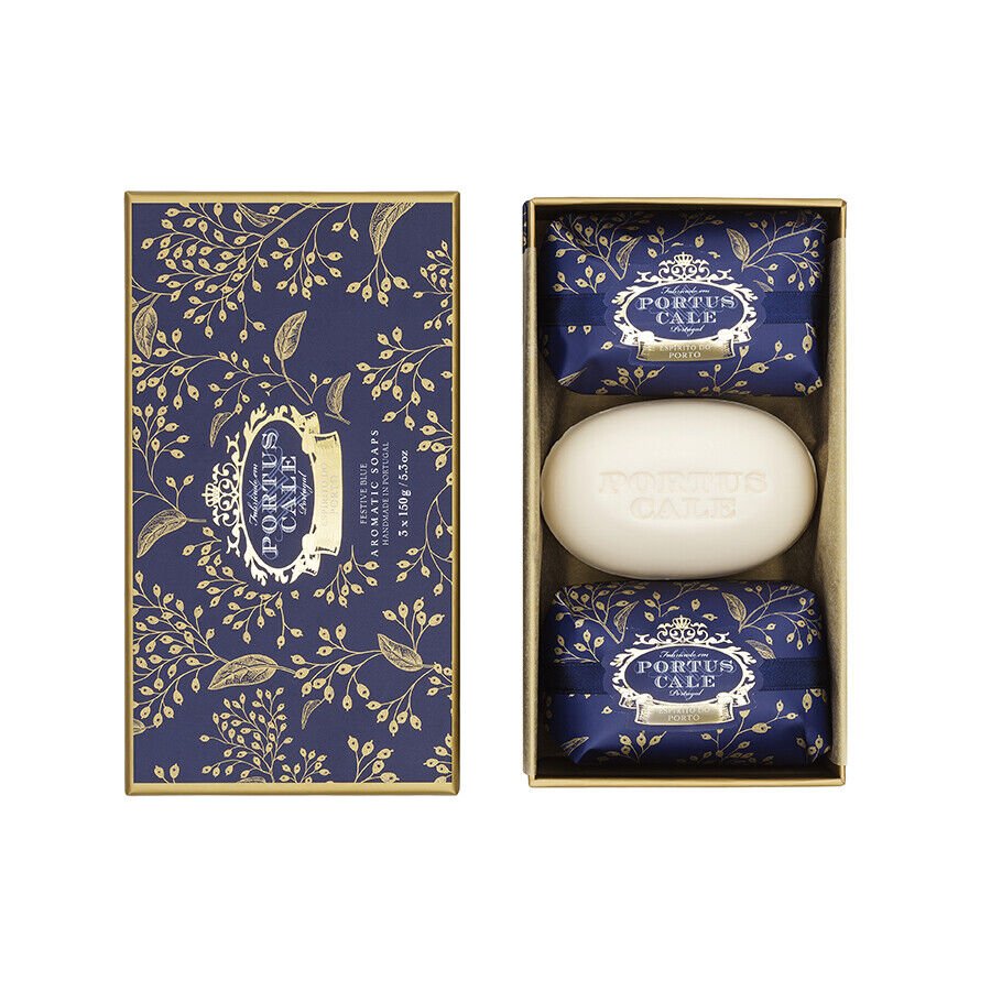 Portus Cale Festive Blue Soaps Gift Set | Fir, Cedar & Rosemary