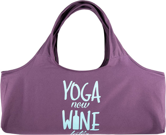 Wild Essentials Yoga Bag Yoga Now Wine Later Exercise Tote, Large Mat Carrier with Shoulder Strap and inside Pocket, Fits Most Yoga Mats, Rugged 10 Ounce, Recycled Cotton Canvas