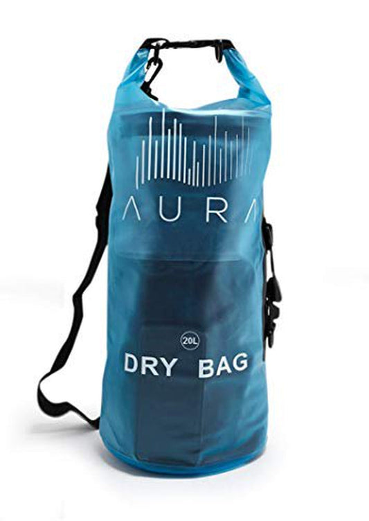 Aura Hydration Blue Waterproof Dry Bags - 10L Dry Bag Backpack with Zipper Compartment, Side Handle, Straps - Dry Sack for Kayaking, Boating, Swimming, Beach, Rafting, Snow (Blue, 10L)