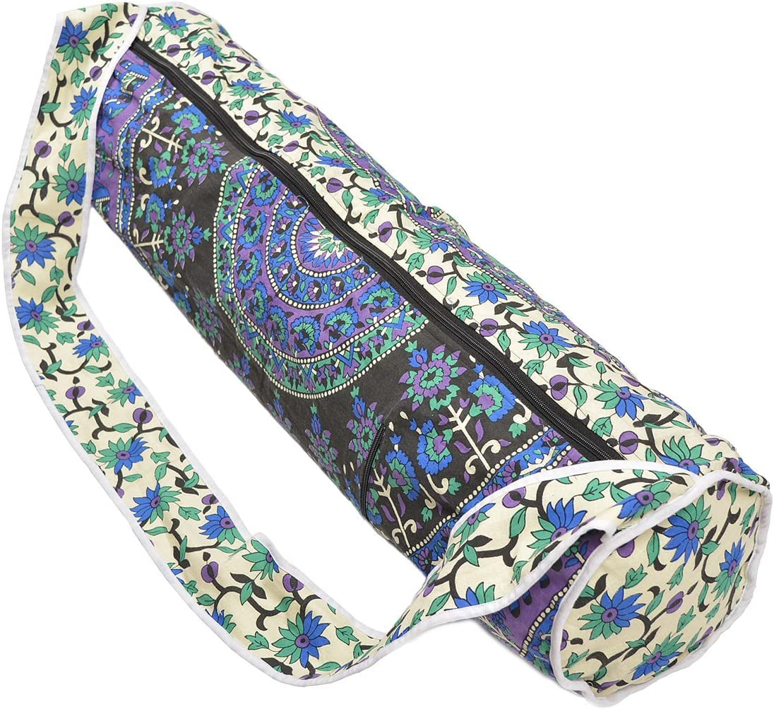 Pop Shop India Handmade Mandala Cotton Yoga Mat Bag with Shoulder Strap Yoga Bags and Carriers