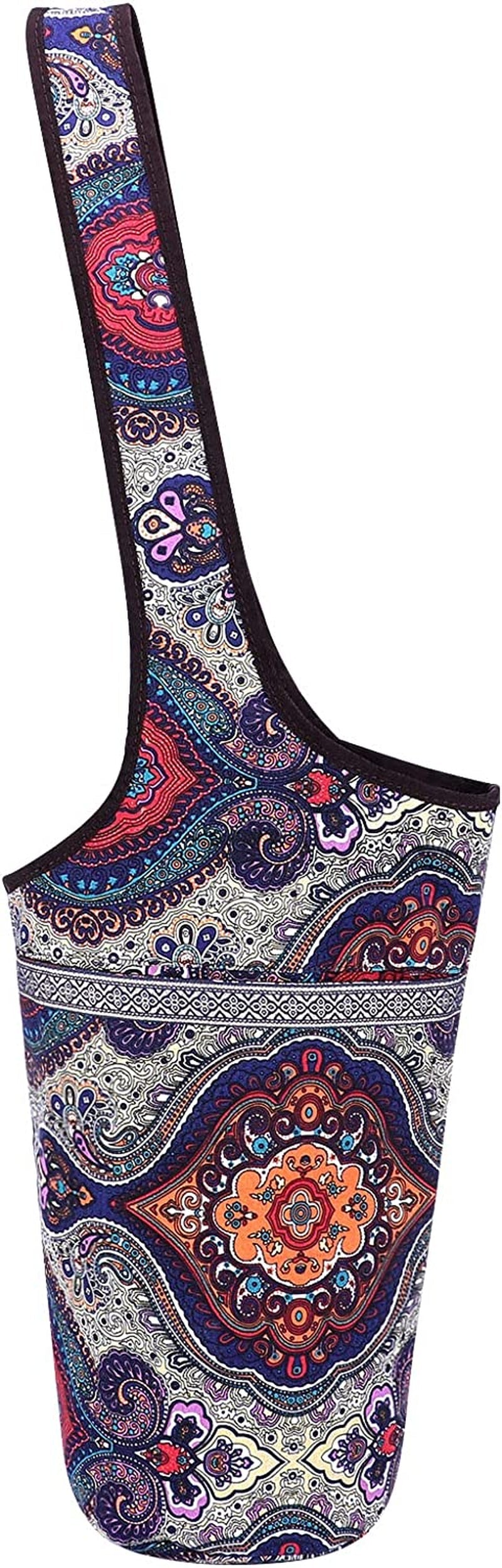 HUA ANGEL Yoga Mat Bag - Canvas Large Sling Pilates Bag, Floral Long Yoga Tote Carriers for Women, Fits Most Size Mats