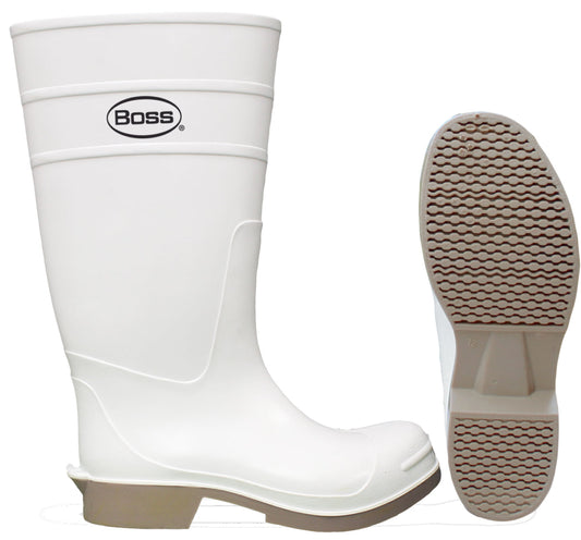 Boss® 2PP392410 PVC Over-The-Sock Knee Boot, White, 16", Size 10
