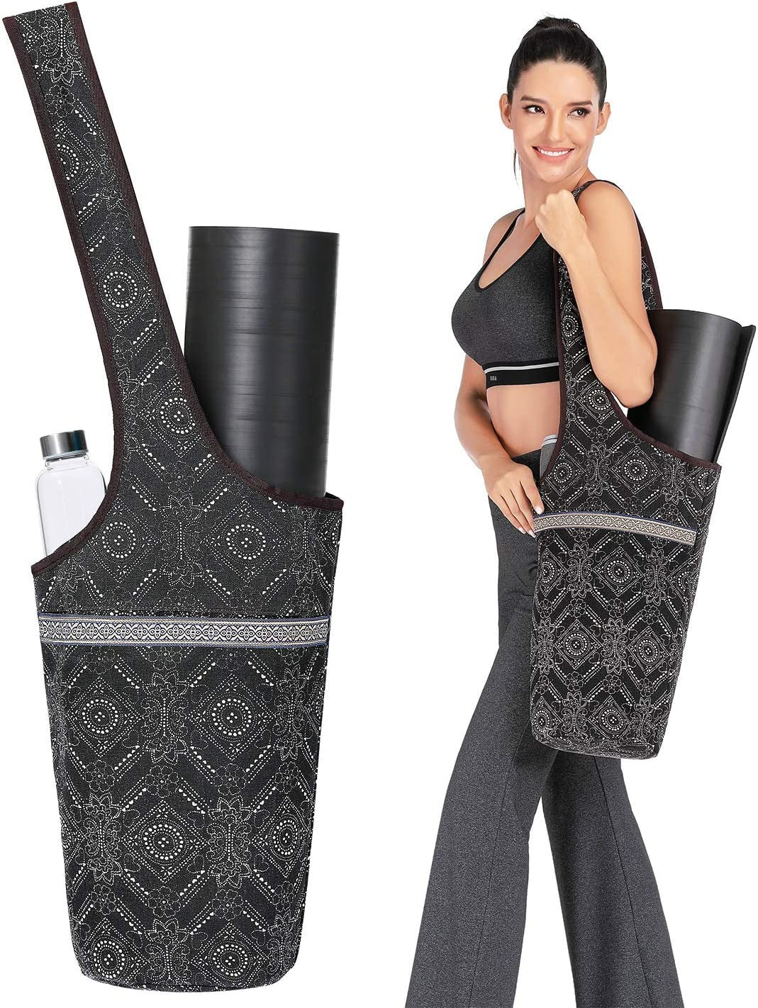 IUGA Yoga Mat Bag with Large Size Pocket & Inner Zipper Pocket, Yoga Carrier Bag Fit Most Yoga Mat Size