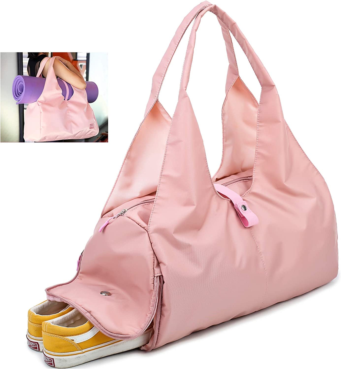 Womens Yoga Gym Bag Yoga Mat Bag with outside Elastic Mat Strap and Shoe Compartment, Sports Duffel Bag Large