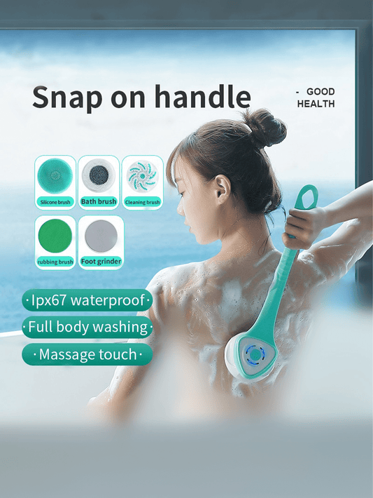 1pc 5 in1 Electric Bath Brush Home Body Cleaning Massage Rubbing Mud Brush Automatic Long Handle Bath Back Electric Brush Silicone facial cleanser, body cleaning brush, shower brush, scrub brush, foot grinder