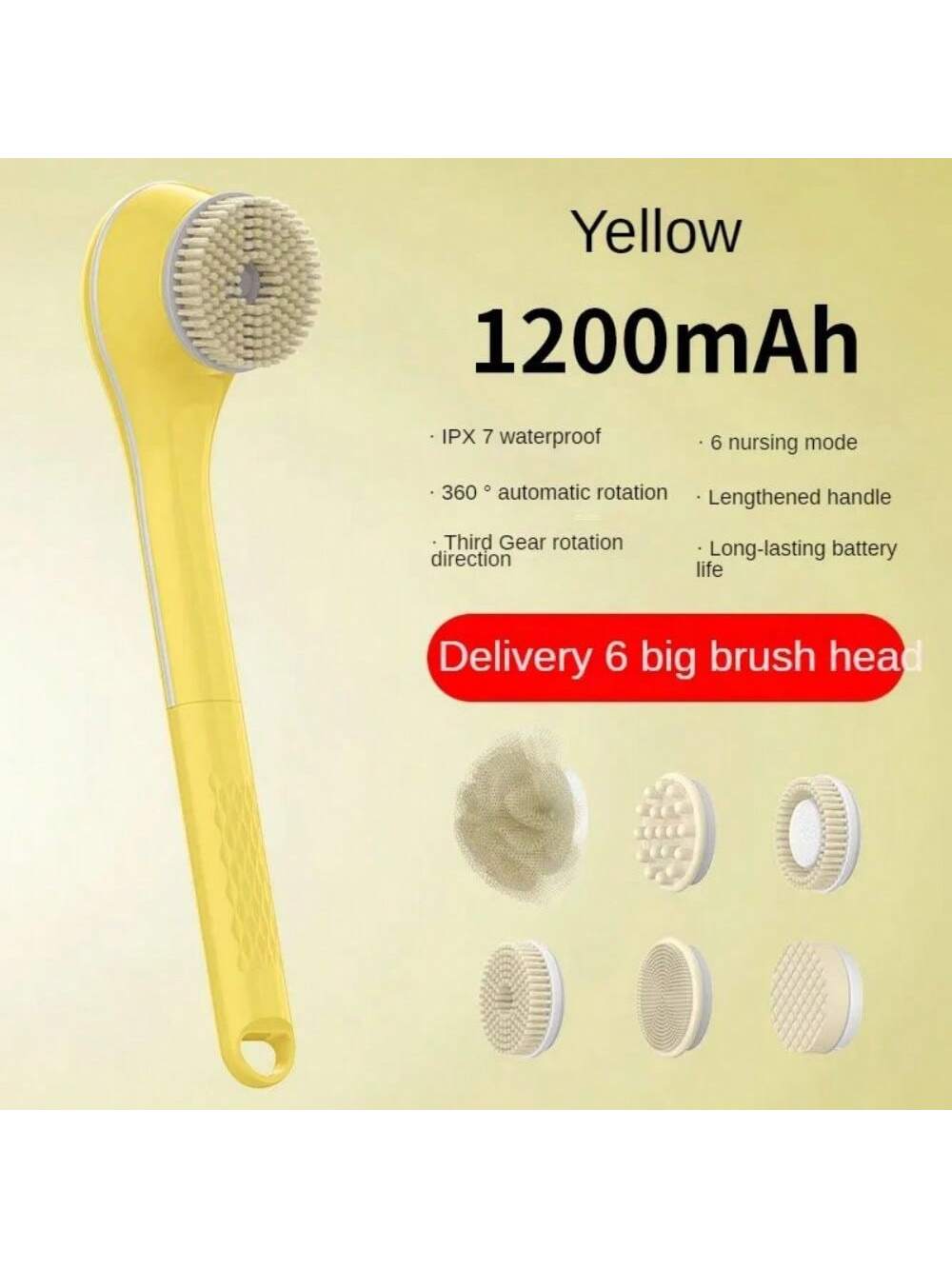 1Set 6in1 Back Brush Long Handle For Shower, Back Bath Brush For Shower, Back Scrubber, Exfoliation And Improved Skin Health For Elderly With Limited Arm Movement, Disabled, Pregnant Women