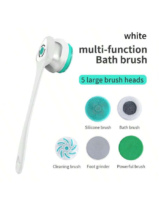 1pc Usb Rechargeable Electric Shower Brush With 5 Interchangeable Brush Heads, 3 Adjustable Speeds, Suitable For Shower Use