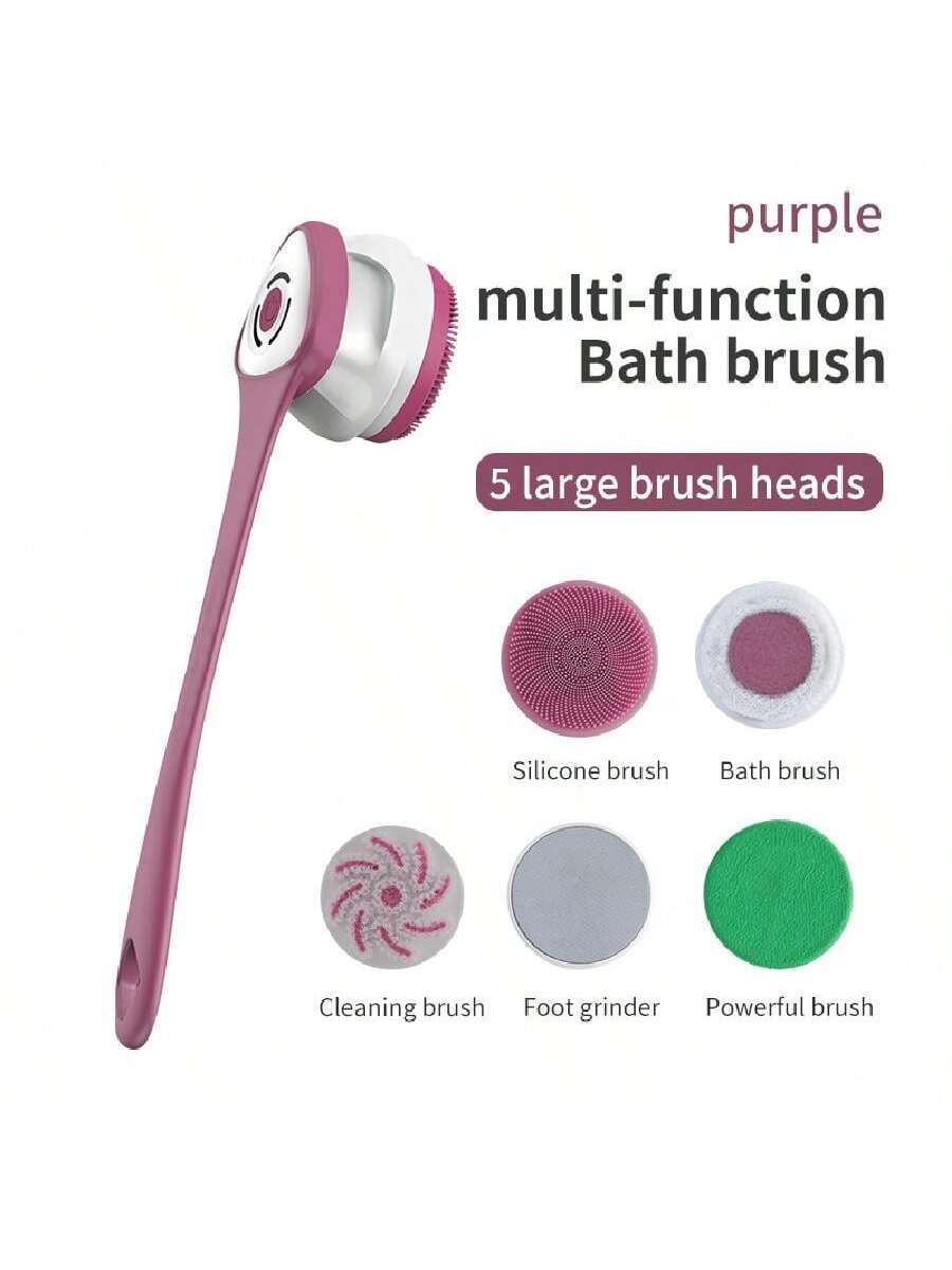 1pc Usb Rechargeable Electric Shower Brush With 5 Interchangeable Heads, 3 Speed Levels, Suitable For Shower Use