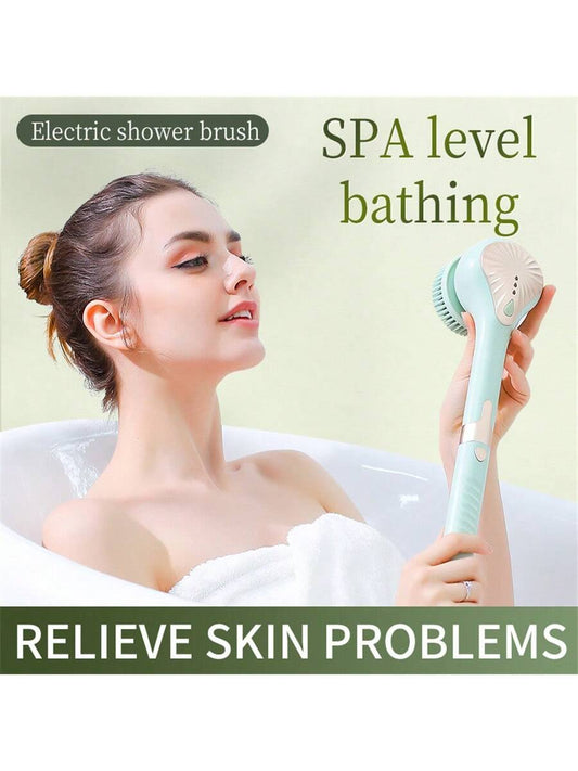1pc Rechargeable Multi-Functional Massaging Electric Bath Brush With 3 Speeds And 6 Replaceable Brush Heads