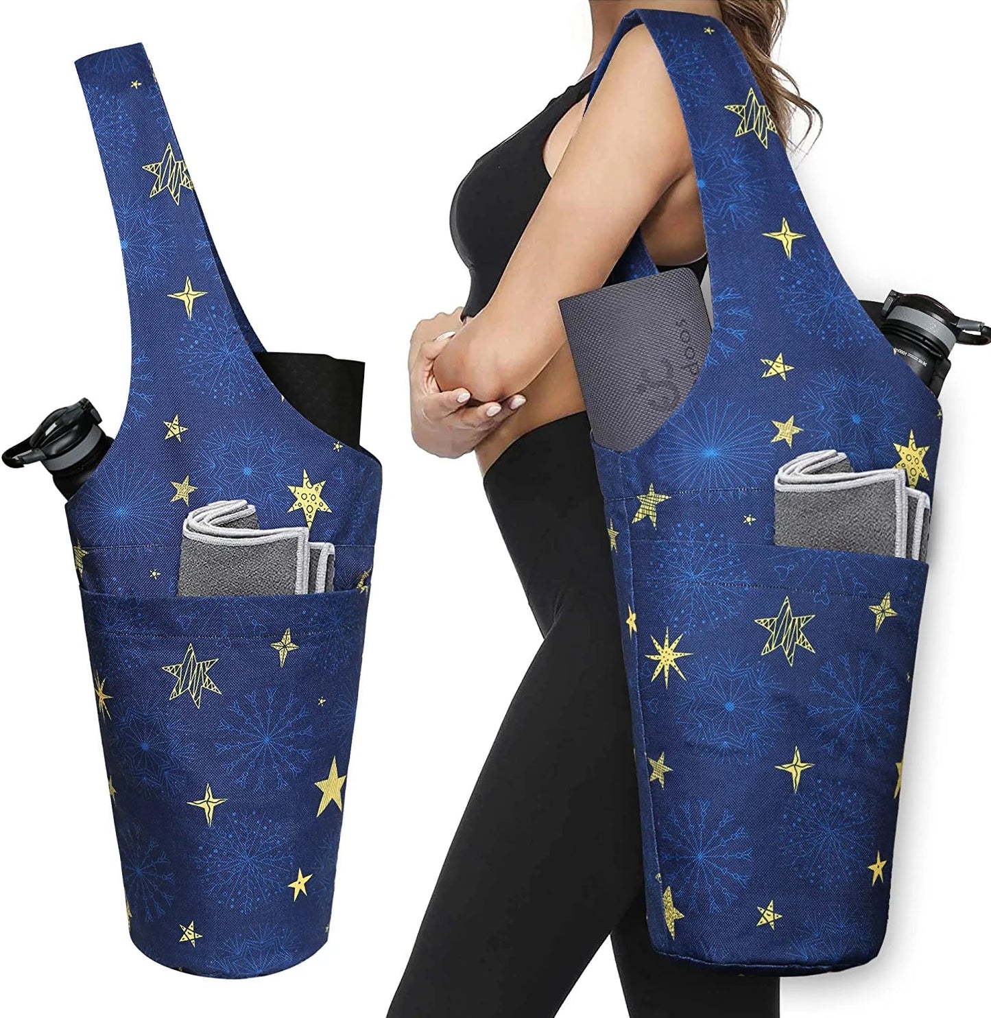 Fashion Printed Yoga Mat Bag with Large Side Pocket & Zipper Pocket Long Tote Yoga Bag Fit Most Size Mats - Holds More Yoga Accessories