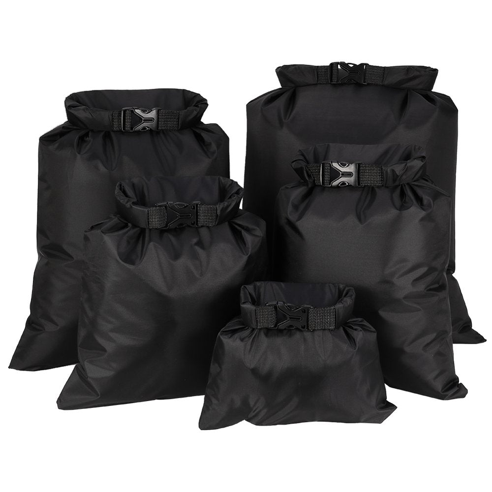 Qweryboo 5Pcs Waterproof Dry Bag Set, Portable (1.5L+2.5L+3.5L+4.5L+6L) Ultralight Outdoor Storage Osprey Dry Sacks for Camping Boating Kayaking Rafting(Black)