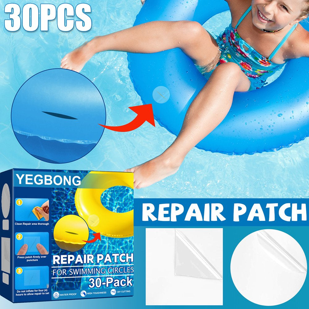 Fyeme 30Pcs Pool Repair Patches 2.4 X 2.4 Inch Repair Stickers Waterproof Swimming Rings Patches Kit DIY Size Transparent Repair Patch Set for Inflatable Boats Air Bed Raft Kayak
