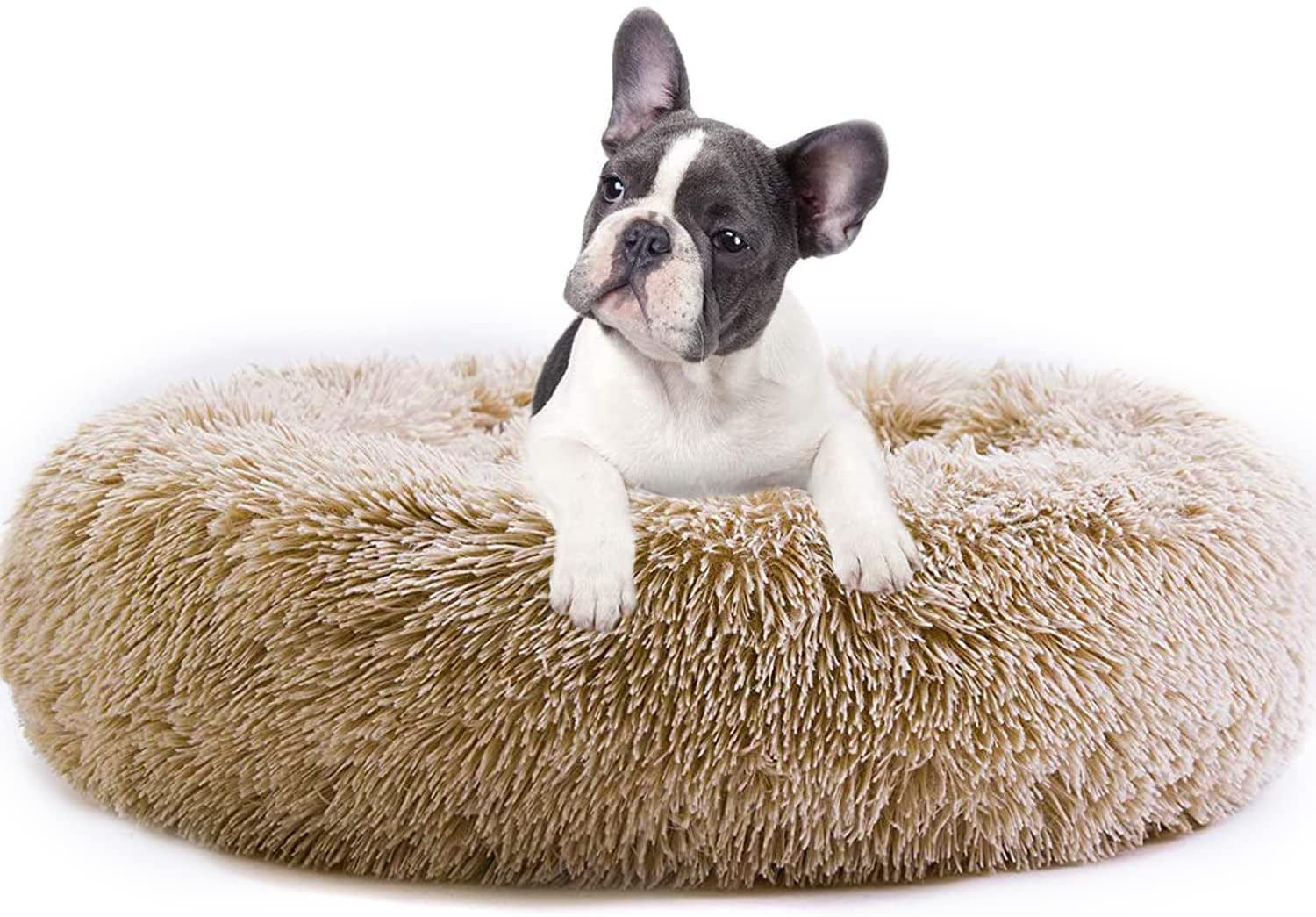 Napojoy Cat/Dog Beds for Small Medium Dogs , Calming Cushion round Donut Dog Bed, Anti-Slip Faux Fur Fluffy Cuddler Anxiety Cat Bed