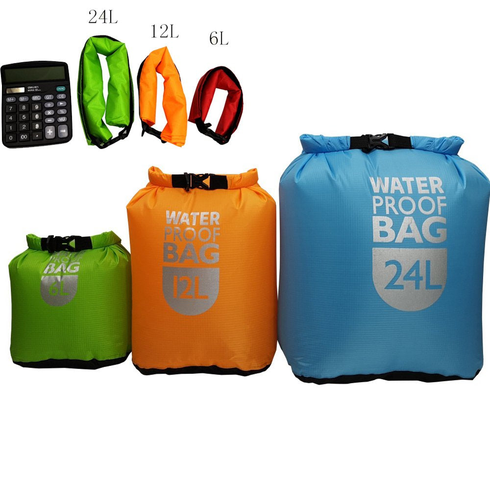 6L/12L/24L Outdoor Dry Bag Floating Waterproof Lightweight Roll Top Sack Keeps Gear Dry for Travel Boating Kayaking Trekking Fishing Rafting Swimming Camping Hiking Beach