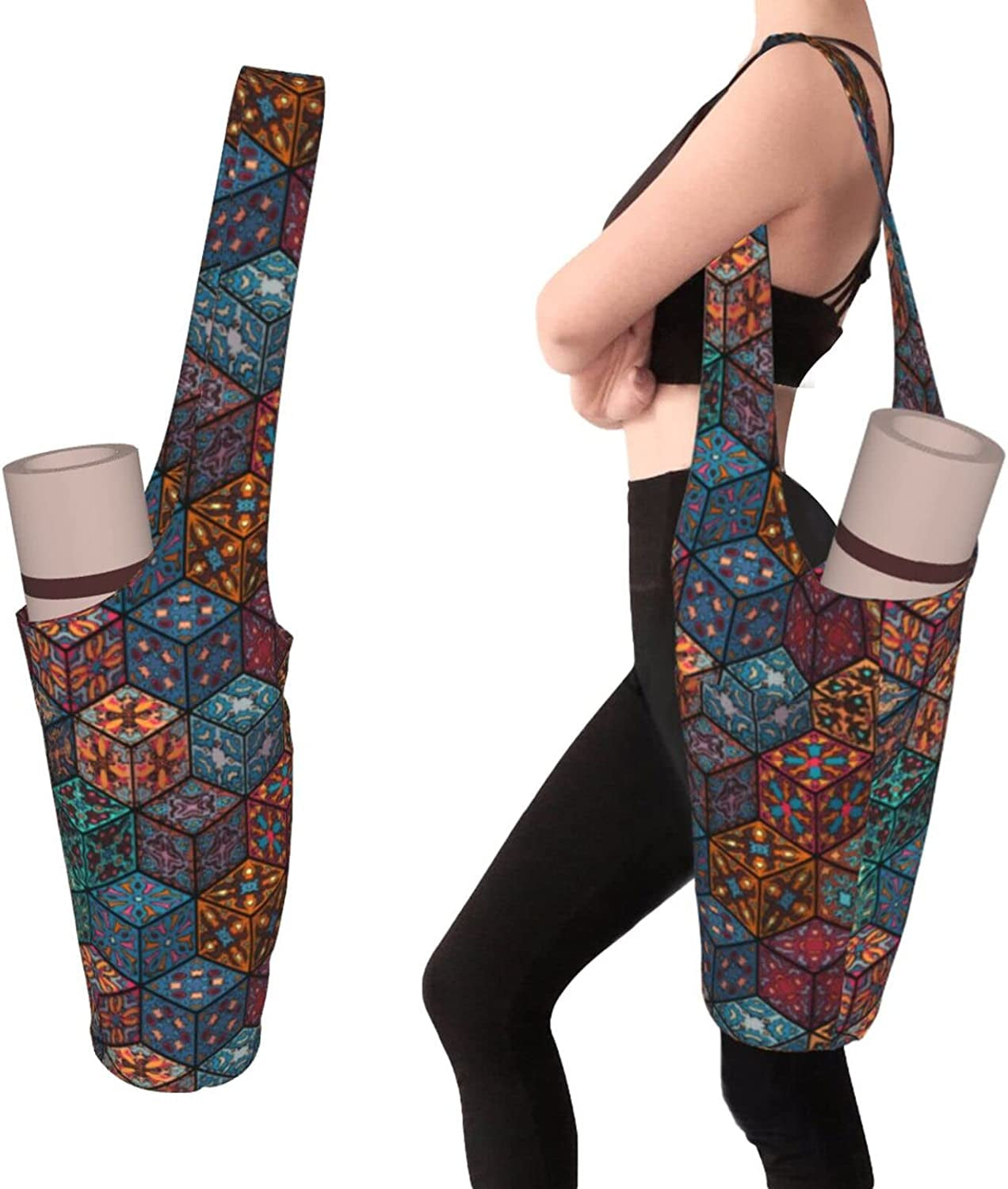 Goxhquz Yoga Mat Bag,Exercise Yoga Mat Carrier Bag with Large Size Pockets and inside Small Pocket Fit Most Size Mats for Women Men