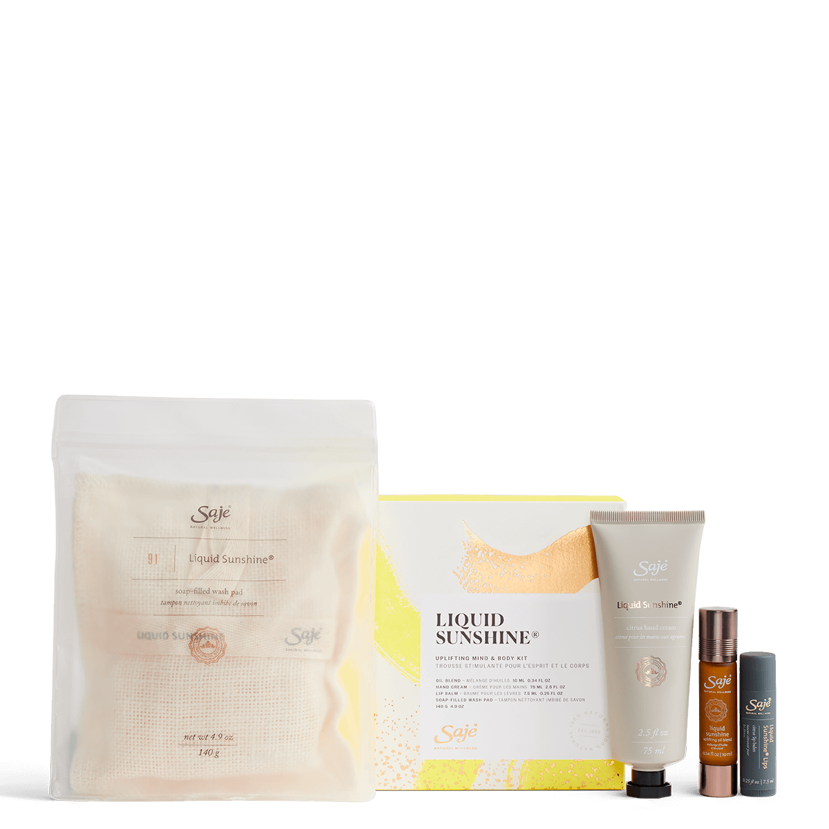 Saje Liquid Sunshine Kit Roll-On Lip Balm Citrus Hand Cream Aromas 5pcs NEW