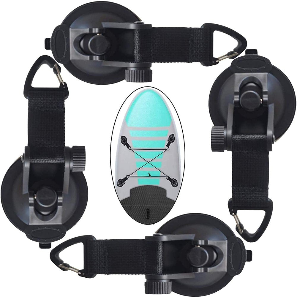 Pmsanzay 4 Pack, Heavy Duty Suction Cup Hooks Anchor with Straps, Strong Suction Cup Tie Downs - Double Suction, for PVC Inflatable Boat Raft Dinghy Kayak SUP