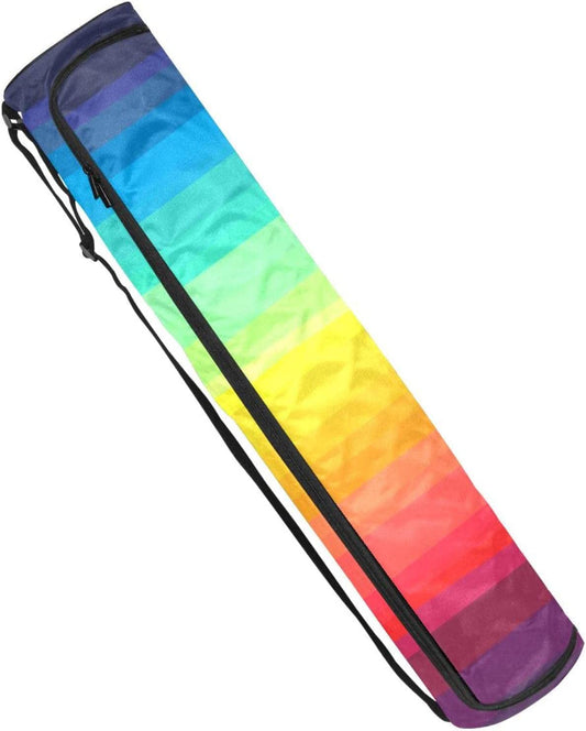 Exercise Yoga Mat Carry Bag Tote Carrier with Shoulder Strap Colorful Rainbow Stripes Yoga Mat Bag