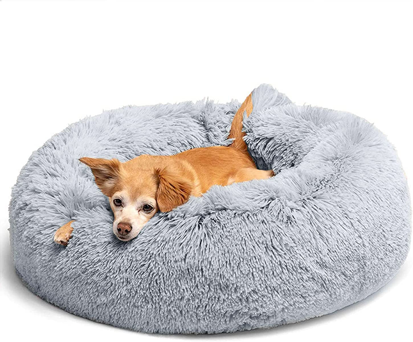 JMHUND Shag Vegan Fur Donut Comfortable Dog Bed for Medium Dogs, Large Calming Cuddler Ultra Soft Washable Pet Cat Mat, round Fluffy Self-Warming Cushion Bed,26" Black