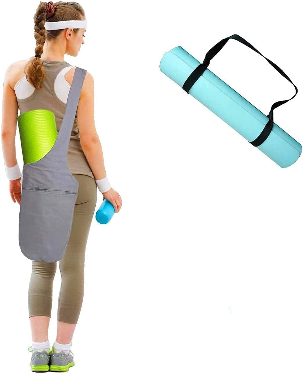 Yoga Mat Bags Carrier Yoga Mat Strap Sling Carrying Strap Yoga Mat Holder Gym Mats Bags with Large Size Pocket Zipper Pocket Yoga Bags Carriers Adjustable Yoga Strap Yoga Gear Accessories Fit Most Siz