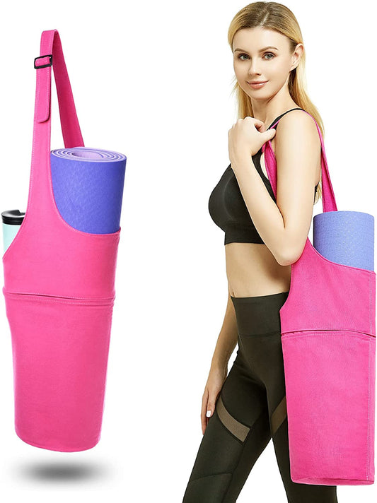 HYYPME Pink Yoga Mat Bag, Yoga Mat Carrier with Side Pockets and Adjustable Strap, Thick Yoga Mat Holder, Pink Gym Bag, Large Yoga Mat Tote Bag, Yoga Accessories