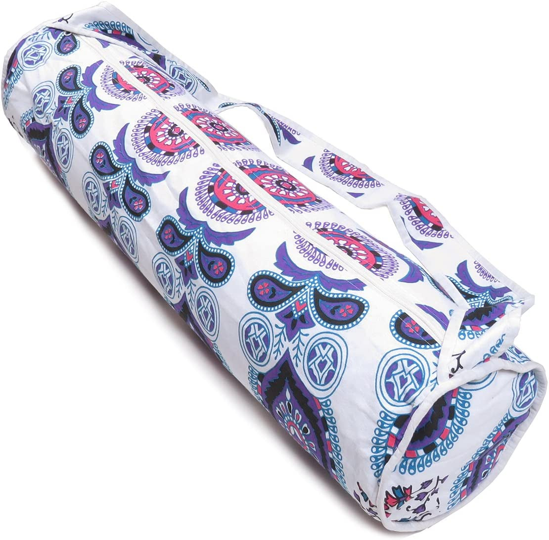 Pop Shop India Handmade Mandala Cotton Yoga Mat Bag with Shoulder Strap Yoga Bags and Carriers