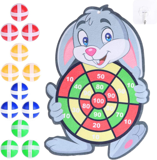 DERAYEE Easter Dart Board Game for Kids, Bunny Dart Board Toys with 12 Sticky Balls Indoor Outdoor Sports Games for Boys Girls Easter Party Favor, Easter Basket Stuffers