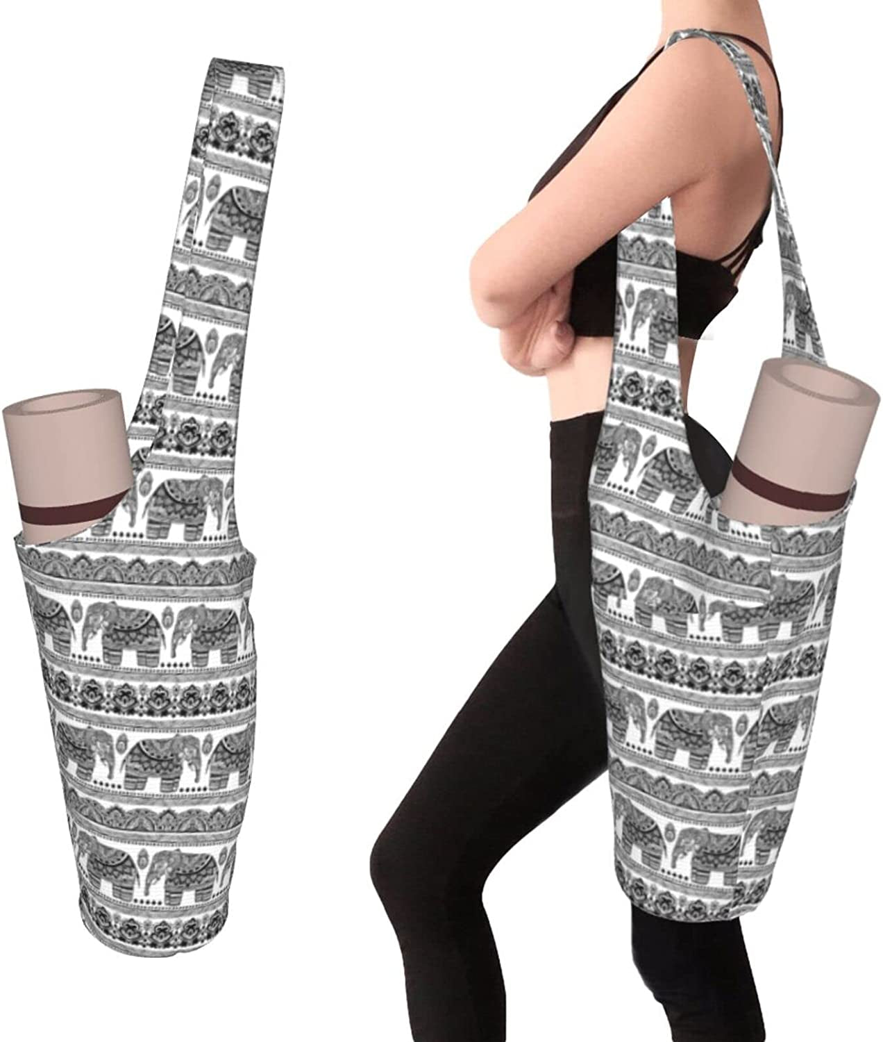 Yuwznsx Yoga Mat Bag Spotted Dog Black and White Long Tote with Pockets for Women Stylish and Practical Carriers Fits Most Size Mats Accessories