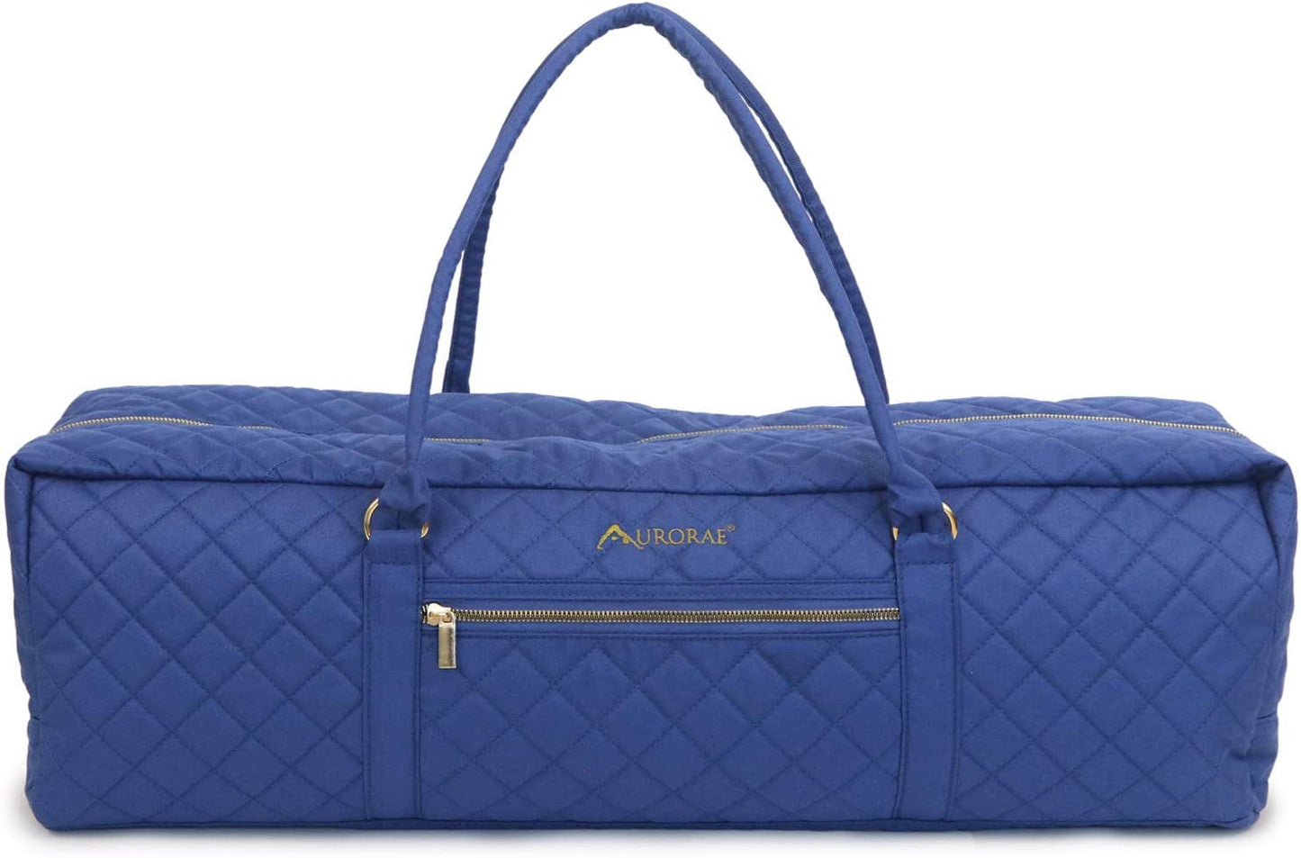 AURORAE Yoga Mat Duffel Bag Extra Large XL Solid Quilted Canvas with Embroidery, outside Pocket with Secure Zipper Closure