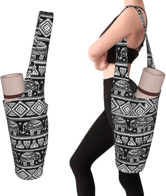 Jrotqux Elephant Yoga Mat Bag Yoga Mat Tote Sling Carrier with Large Side Pockets， Fit Most Size Mats Yoga, Yoga Bags and Carriers for Women