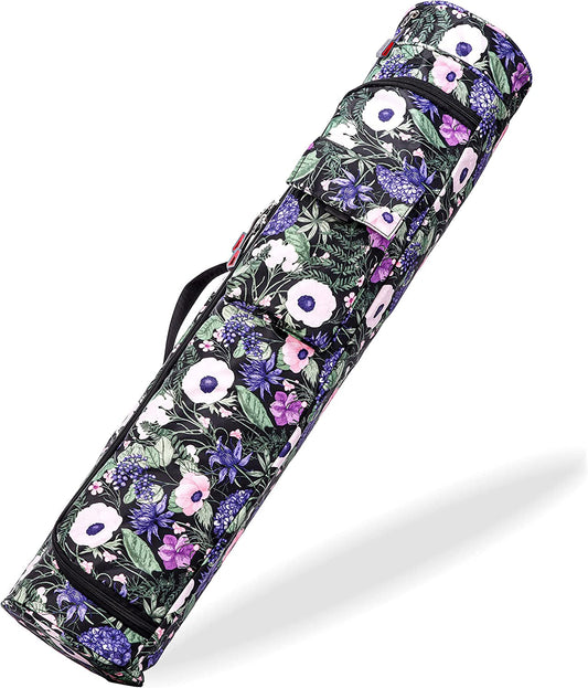 Mujun-L Yoga Mat Bag Sling Bag with Sturdy Canvas, Exercise Yoga Mat Carrier Full-Zip Yoga Mat Carry Bag with Double Storage Pockets and Adjustable Strap