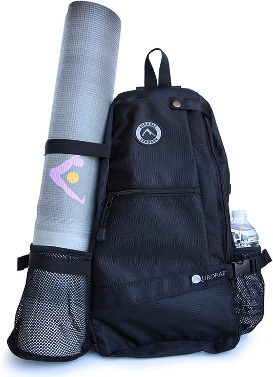 AURORAE Yoga Mat/Gym Cross-Body Travel Sling Back Pack. Mat Sold Separately.